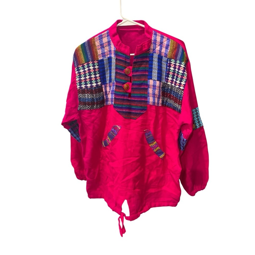 Vtg Homemade Mexican Poncho Sweater Vibrant Color… - image 3